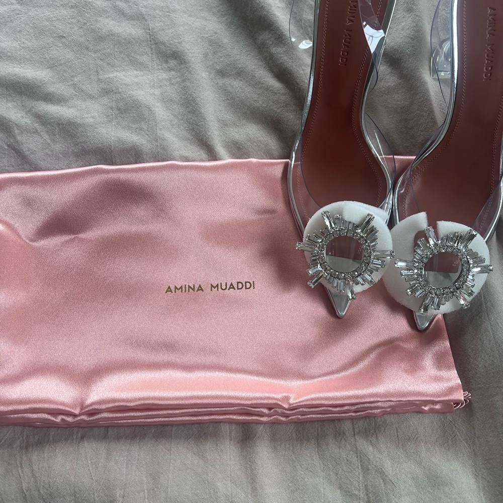 Amina Muaddi Silver and White Women's Shoes